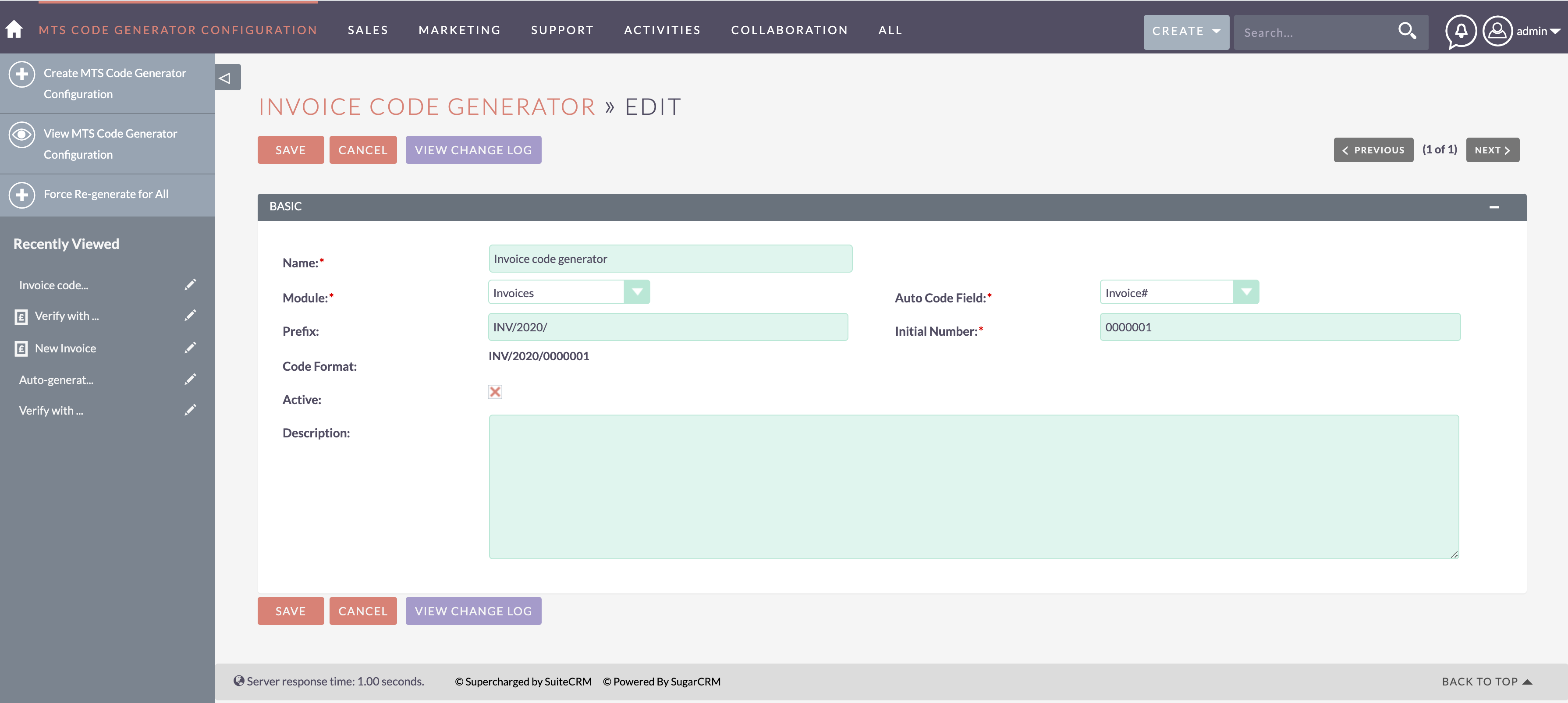 MTS Code Generator in action for SuiteCRM