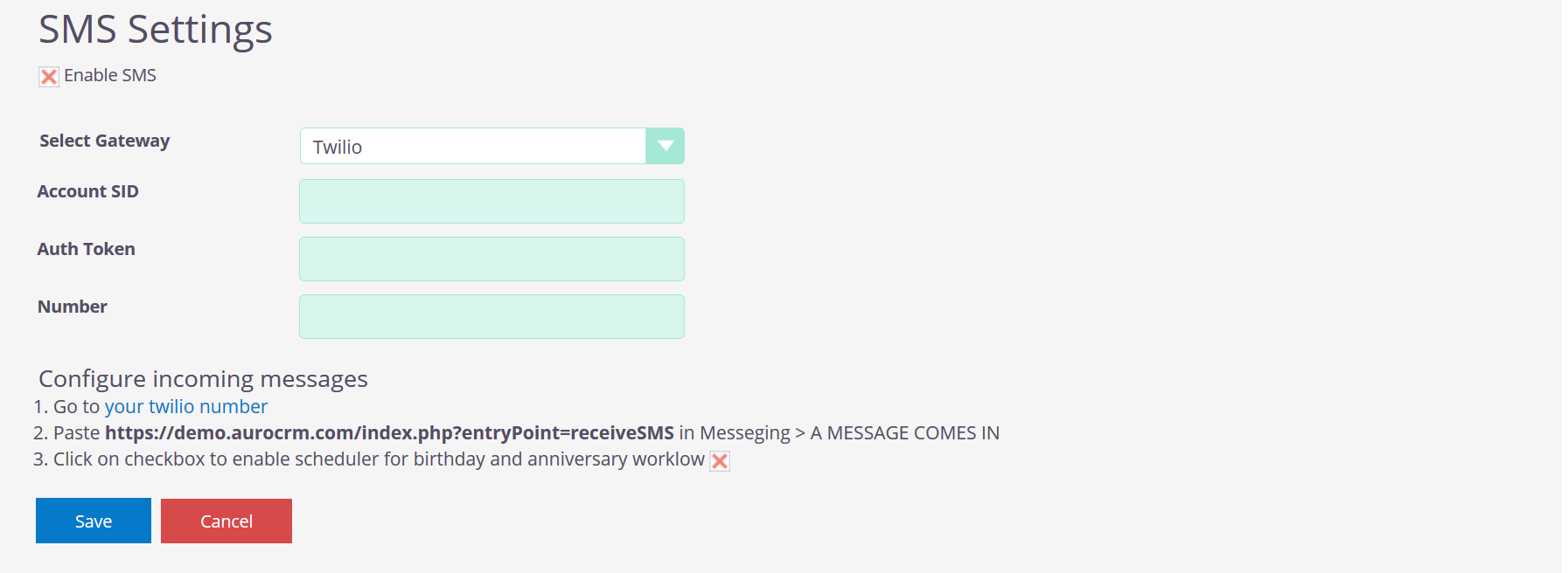 Configuration of SMS Gateways
