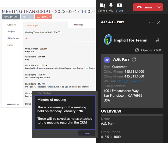 Real-time CRM Access and Editing within Teams